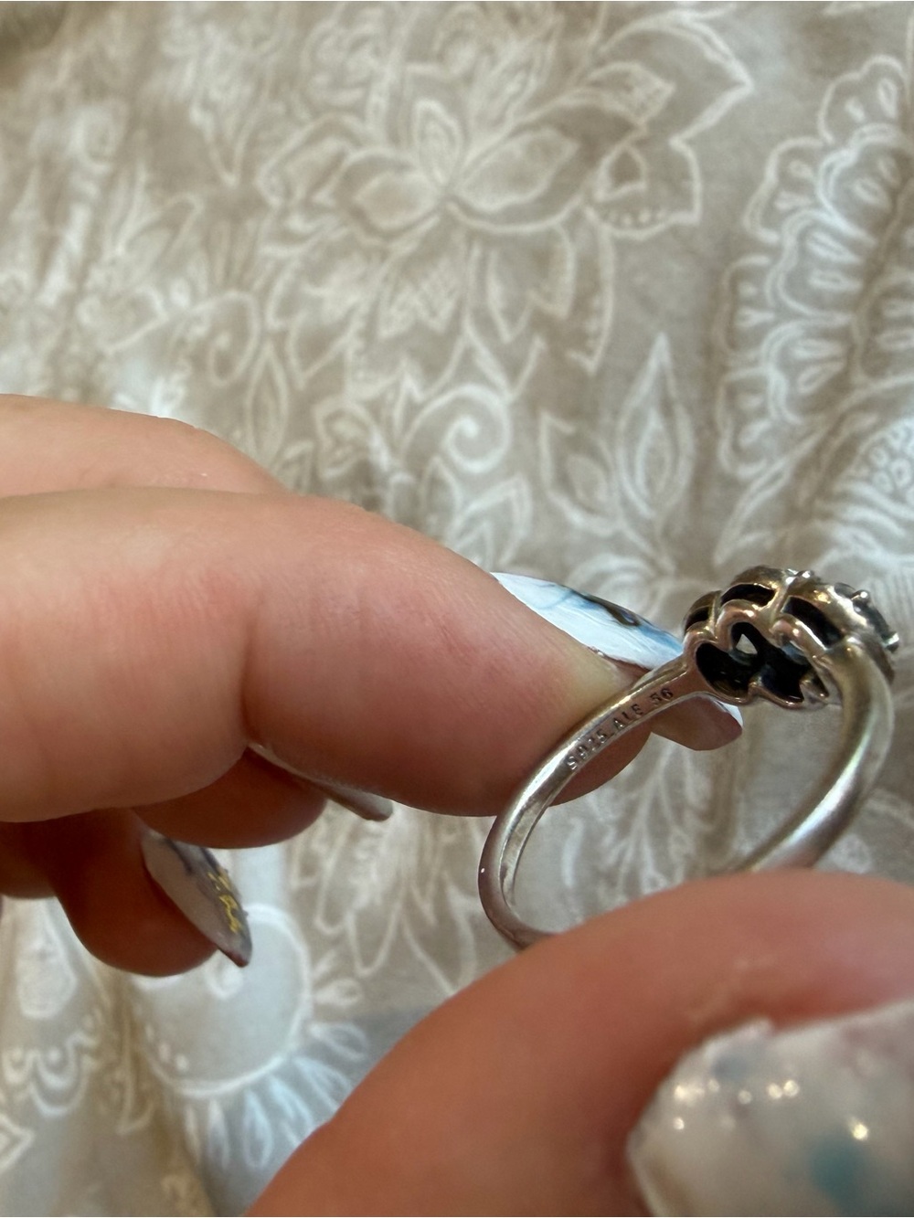 Pandora Silver Halo Ring with Clear Stones - Women's Jewelry size 8 3 diamonds - Picture 5 of 6